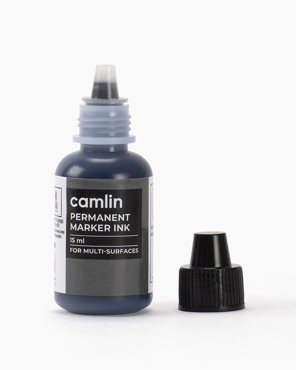 Camlin Permanent Marker Ink 15 ml -Black | Royal Stationers Best Quality Guarantee