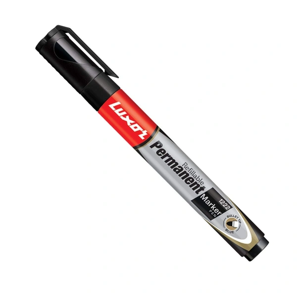 Luxor 1222 Refillable Permanent Bold Marker - Black - Box of 10 | Royal Stationers Best Quality Guarantee - Black