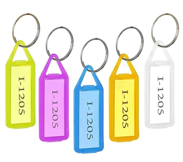 Transparent Multicolor Keyring & Keychain with Name Tag Labels Pack of 50. | Royal Stationers Best Quality Guarantee