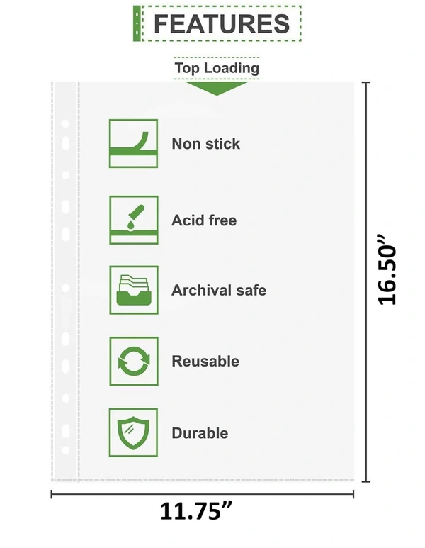 Sheet Protectors - A3 Size (Double of A4) - 200 Micron Thick - 11 Holes to fit in Any File - Pack of 50  | Royal Stationers Best Quality Guarantee