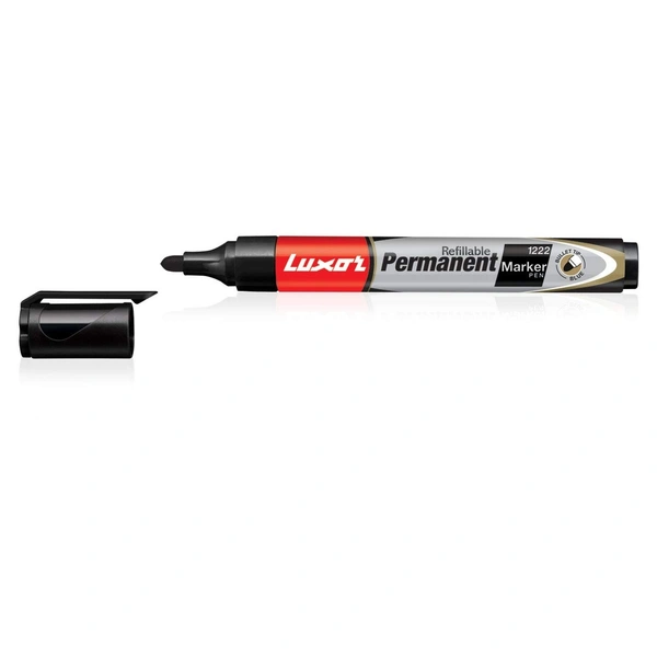 Luxor 1222 Refillable Permanent Bold Marker - Black - Box of 10 | Royal Stationers Best Quality Guarantee - Black