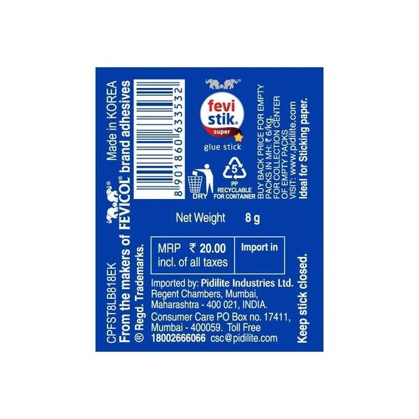 Pidilite Multi-Purpose Fevistik Nontoxic Glue Stick for Decorations & Craft Projects (8g) | Royal Stationers Best Quality Guarantee