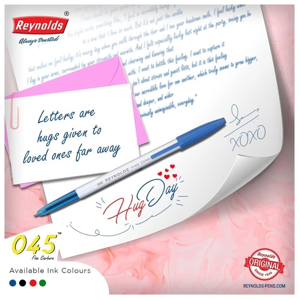 Reynolds 045 - BLUE | Ball Point Pen Set With Comfortable Grip | Pens For Writing | School and Office Stationery | Pens For Students | 0.7 mm Tip Size  | Royal Stationers Best Quality Guarantee