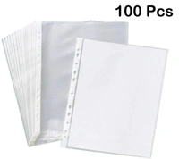 Glossy Transparent Document Sleeves, Clear Certificates | Water Proof Sheet Protectors 11 Holes Punched  A4 Size pac of 100 pcs | Royal Stationers Best Quality Guarantee