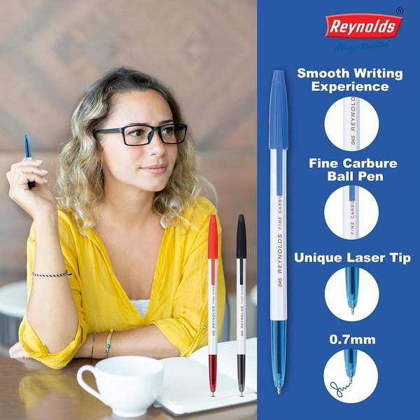 Reynolds 045 - BLUE | Ball Point Pen Set With Comfortable Grip | Pens For Writing | School and Office Stationery | Pens For Students | 0.7 mm Tip Size  | Royal Stationers Best Quality Guarantee