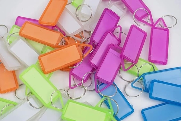 Transparent Multicolor Keyring & Keychain with Name Tag Labels Pack of 50. | Royal Stationers Best Quality Guarantee