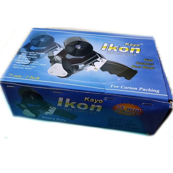 Ikon 3 inch (75 mm) Metal Tape Dispenser, with Stainless Steel Sharpe Blade  | Royal Stationers Best Quality Guarantee