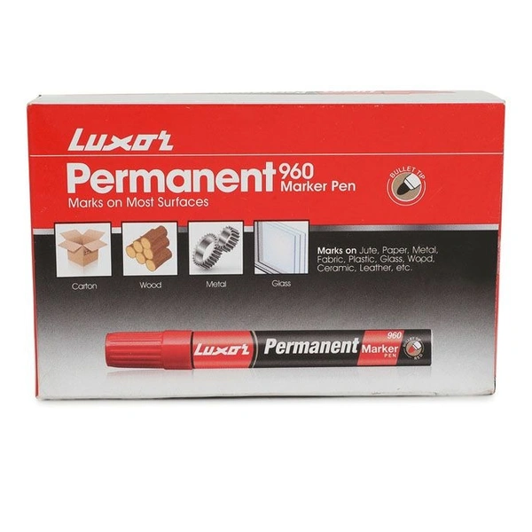 Luxor Permanent Marker with extra replacement tip free   - red - Box Of 10 | Royal Stationers Best Quality Guarantee