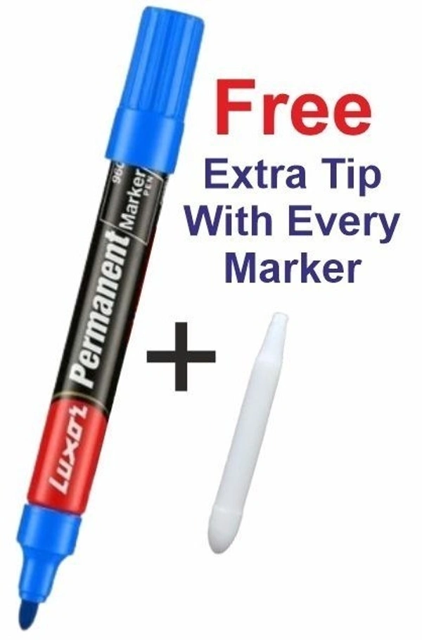 Permanent Marker - Blue - Box Of 10 with extra tip free | Royal Stationers Best Quality Guarantee