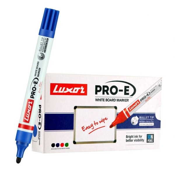 Luxor Pro-E Refillable White Board Marker - Blue - Box Of 10 | Royal Stationers Best Quality Guarantee