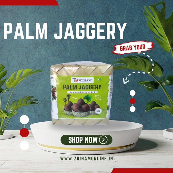 Palm Jaggery (Half Round) - PalmLeaf Box+Sleeve, 500g