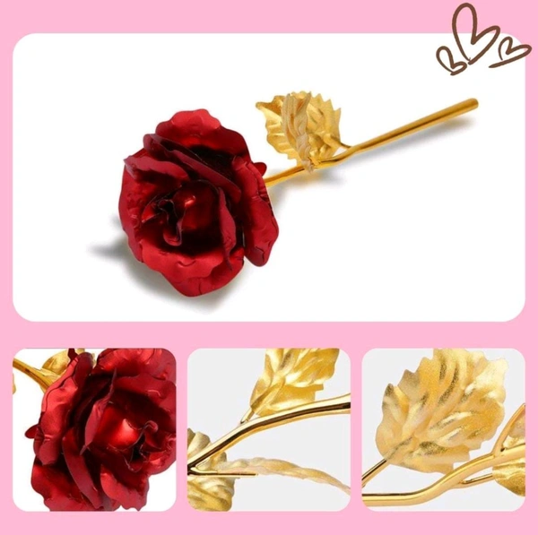 Premium Red Rose With Golden Leaf 