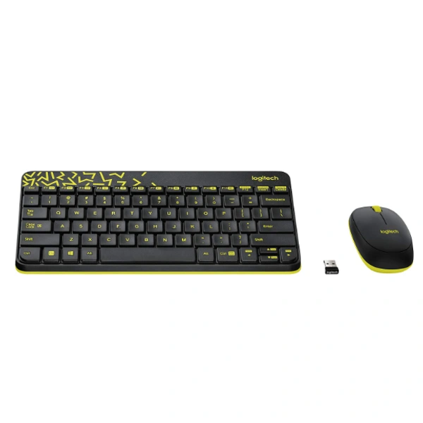 Logitech MK240 Nano Wireless Keyboard and Mouse Combo,12 Function Keys 2.4GHz Wireless, 1000DPI,Spill-Resistant Design, PC/Mac-Black/Chartreuse Yellow - Black