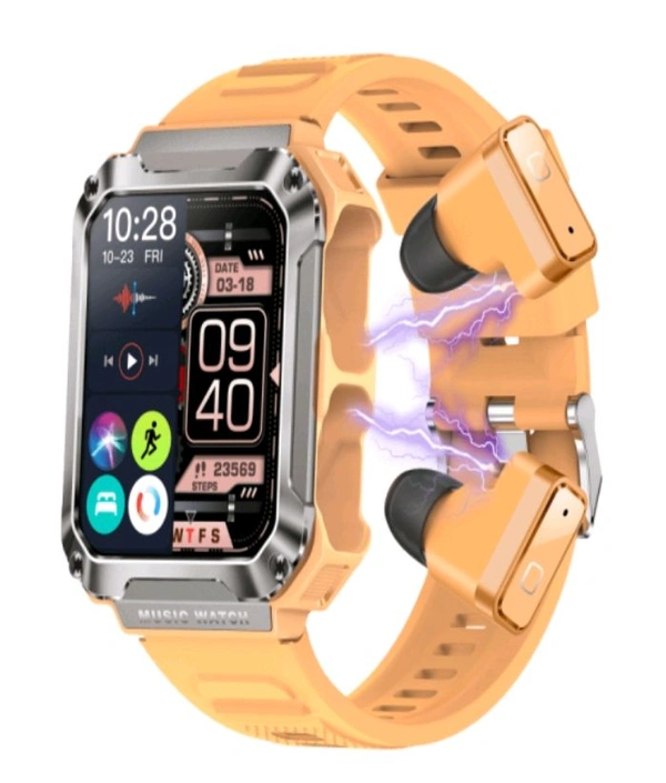 WatchOut WearPods Smartwatch with Wireless TWS Earbuds, GPS Fitness Tracker, Music Storage, Heart Rate, Always-on HD Display, Best Headphones & Smart Watch (Military Green) - Normal, Sherpa Blue