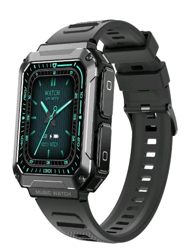 WatchOut WearPods Smartwatch with Wireless TWS Earbuds, GPS Fitness Tracker, Music Storage, Heart Rate, Always-on HD Display, Best Headphones & Smart Watch (Military Green) - Black