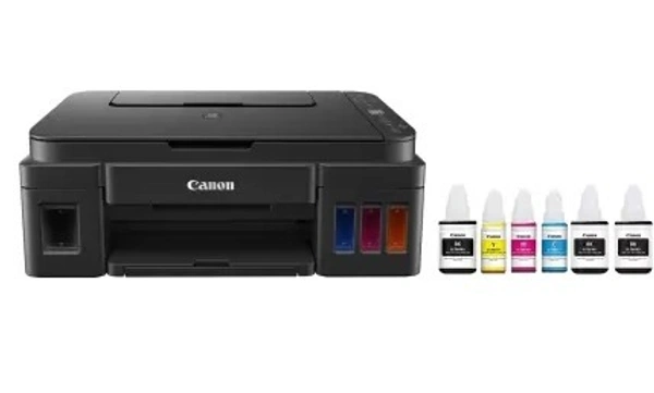 Canon PIXMA MegaTank/Ink Efficient G2012 Multi-function Color Ink Tank Printer (Color Page Cost: 0.32 Rs. | Black Page Cost: 0.09 Rs.) with 2 additional Black  (6 Ink Bottles Included) - Black
