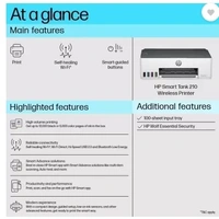 HP Smart Tank 210 Single Function WiFi Color Ink Tank Printer with 1 Extra Black Ink Bottle and Up to 8000 Black & 6000 Pages of Ink in box  (5 Ink Bottles Included) - Black