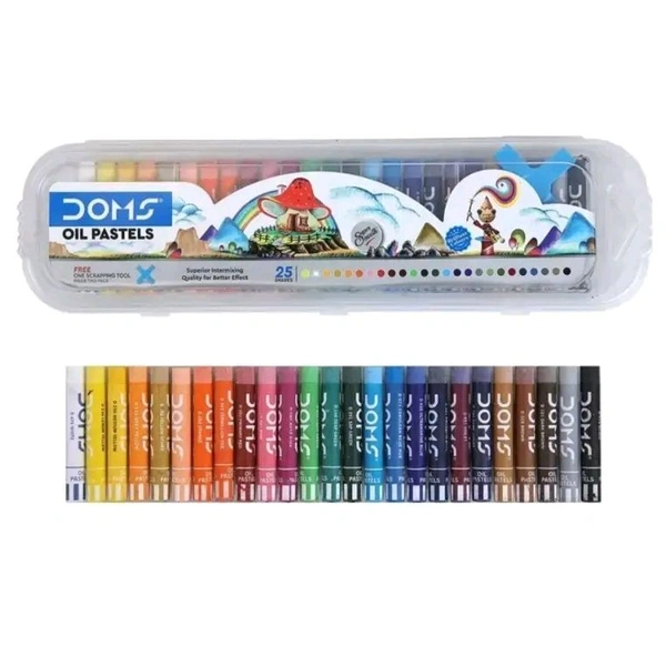 DOMS OIL PASTEL 25 SHADES PLASTIC BOX - 1pc