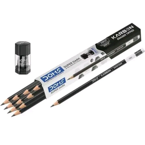 Doms Karbon Rubber Tipped Super Dark Pencil(Pack of 10 Pencils, 1 Erasener) - 1pc