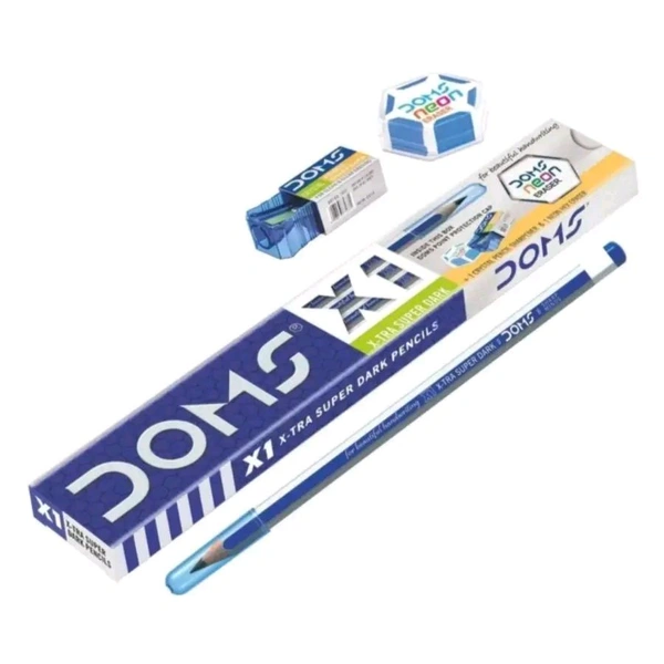 DOMS X1 Xtra Super Dark Pencils(Pack of 10 Pencils, 1 eraser, 1 sharpener) - 1pc