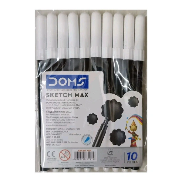 DOMS SKETCH PEN BLACK (PACK OF 10 Pcs) - Black, 1Pc