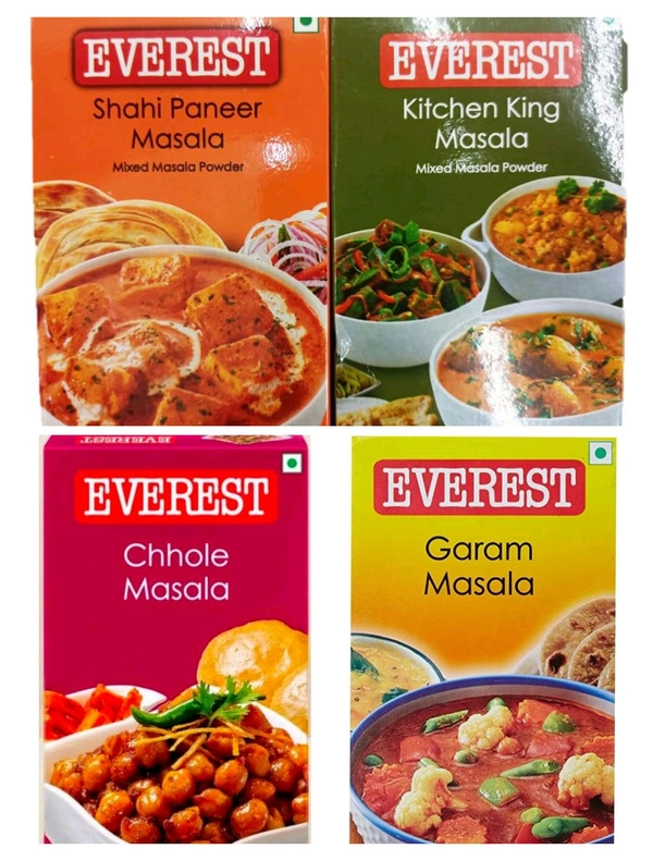 Everest Masala Combo Pack Of 4 × 100gm | (Chole ,Shahi Paneer , Kitchen King ,Garam Masala) Box