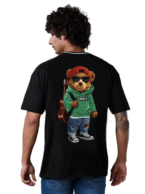 Teddy Bear Rap Hip Hop Lover Oversized Drop Shoulder Full Back Print T-Shirt - L
