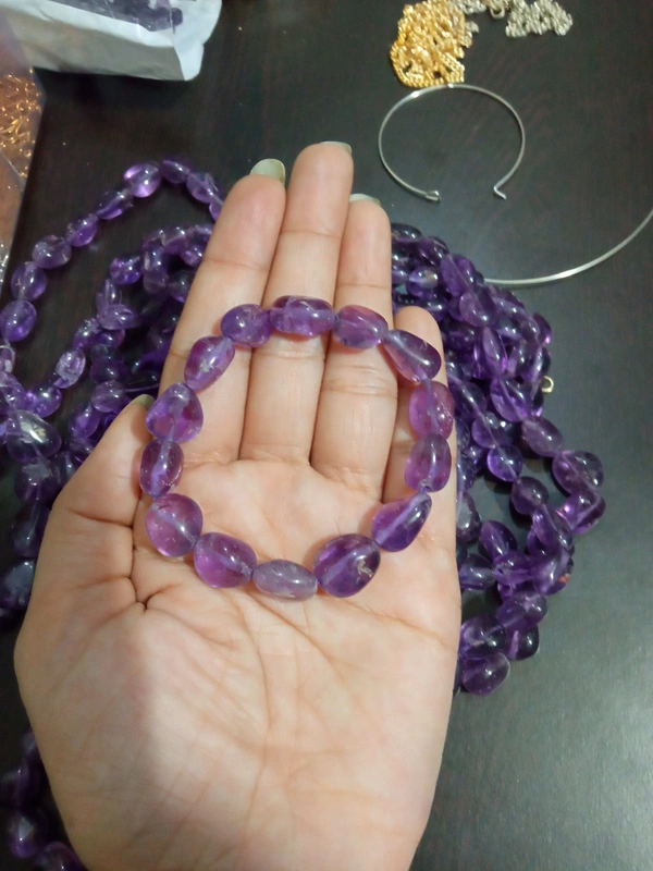Meera Jewels Bracelets - Adjustable Elastic, Fuchsia Pink, Amethyst tumble