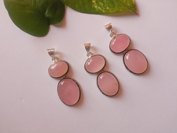 Meera Jewels Premium Pandents - Blue Bayoux, Rose Quartz