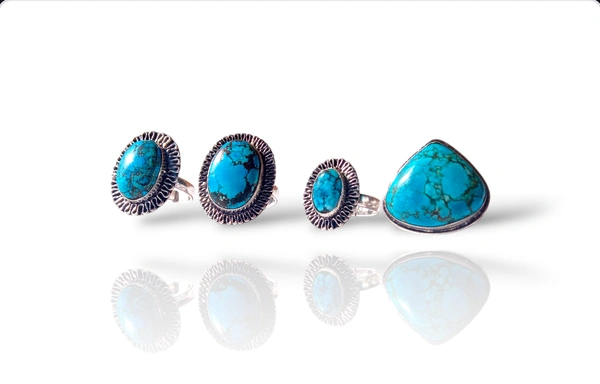 Meera Jewels Stone Rings - Science Blue, Adjustable, Blue Azurite