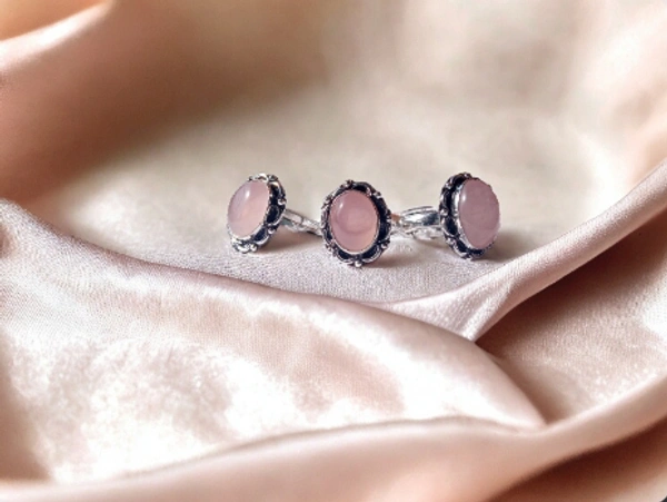 Meera Jewels Stone Rings - Science Blue, Adjustable, Rose Quartz