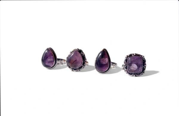 Meera Jewels Stone Rings - Science Blue, Adjustable, Amethyst