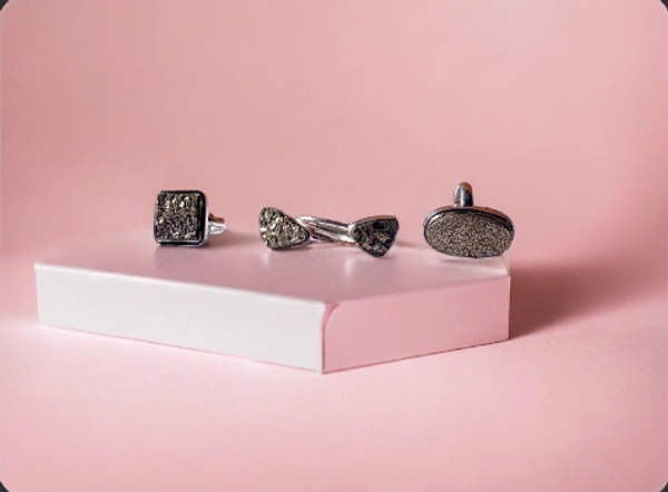 Meera Jewels Stone Rings - Science Blue, Adjustable, Pyrite Natural
