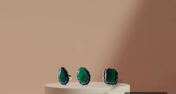 Meera Jewels Stone Rings - Science Blue, Adjustable, Malachite