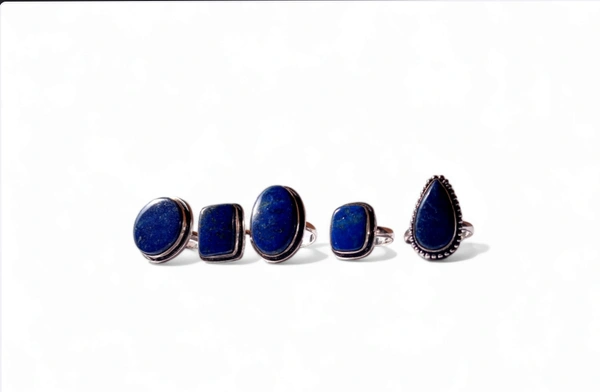 Meera Jewels Stone Rings - Science Blue, Adjustable, Lapis lazuli