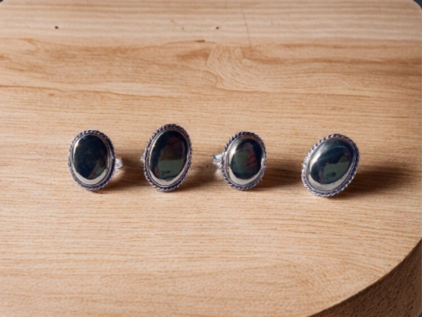 Meera Jewels Stone Rings - Science Blue, Adjustable, Pyrite