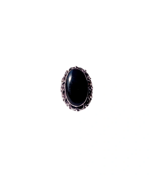 Meera Jewels Stone Rings - Science Blue, Adjustable, Black agate