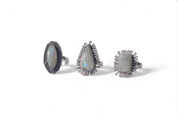 Meera Jewels Stone Rings - Science Blue, Adjustable, Moonstone