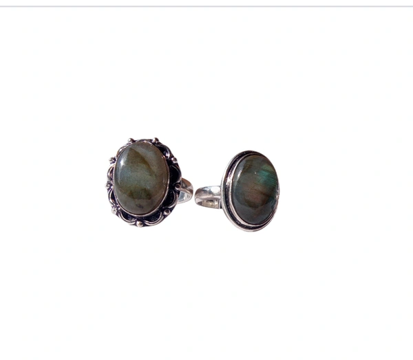 Meera Jewels Stone Rings - Science Blue, Adjustable, Labradorite