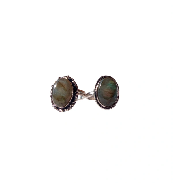 Meera Jewels Stone Rings - Science Blue, Adjustable, Labradorite