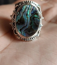 Meera Jewels Stone Rings - Science Blue, Adjustable, MOP(Mother Of Pearl)