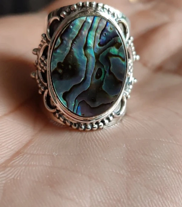 Meera Jewels Stone Rings - Science Blue, Adjustable, MOP(Mother Of Pearl)