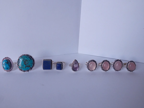 Meera Jewels 4 Rings Combo (Lapis Lazuli,Rose Quartz,blue Azurite,Amethyst)  - Adjustable, Lapis Amethyst Rose Blue