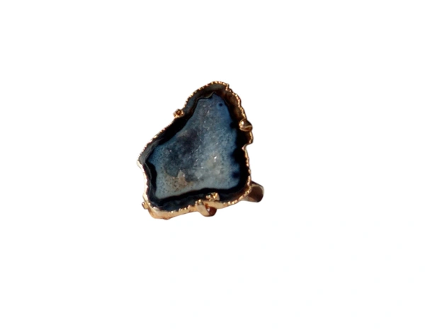 Meera Jewels Geode Ring Blue - Adjustable, Agate, Dorado