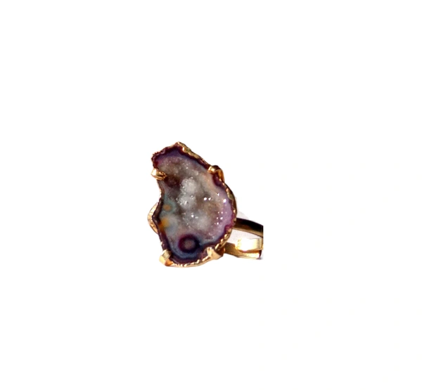 Meera Jewels Geode Ring Blue - Adjustable, Agate, Medium Red Violet