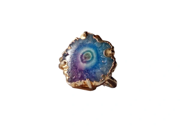 Meera Jewels Geode Ring Blue - Adjustable, Agate, Multicolor