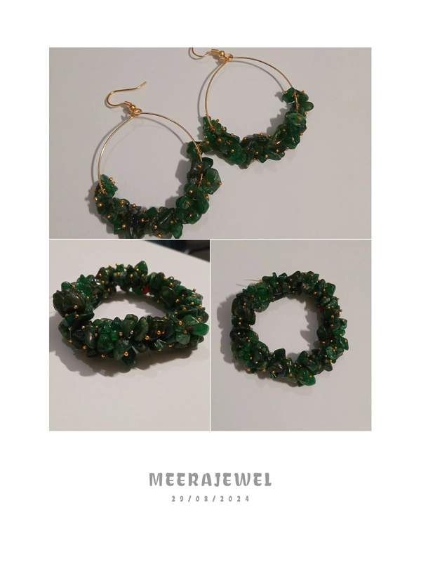 Meera Jewels Earring + Ring + Pandent + Bracelet (Rose Quartz)  - Adjustable, Green Zed