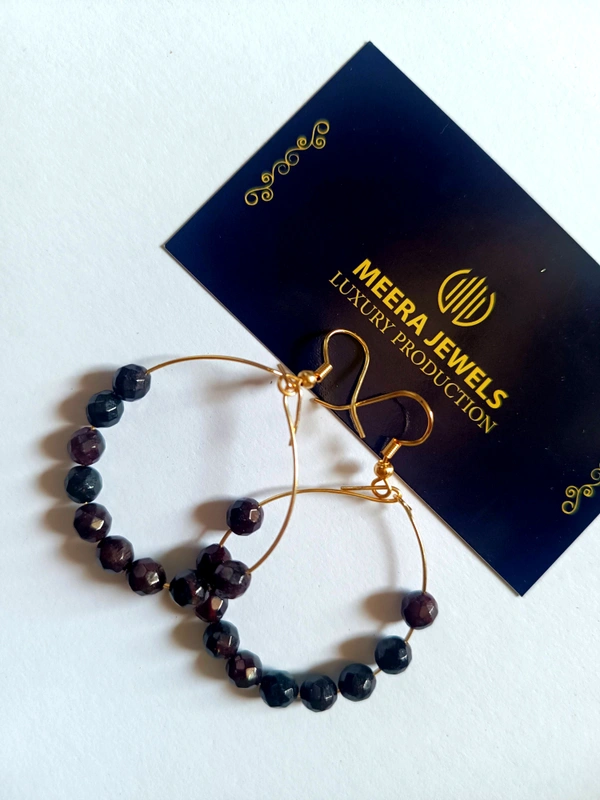 Meera Jewels Multi Stone Hoops - Garnet (Feceted)