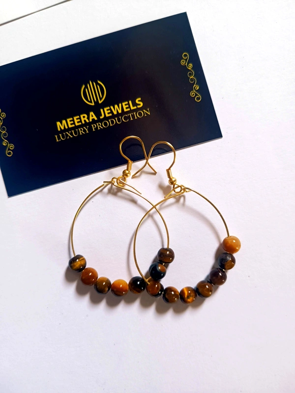 Meera Jewels Multi Stone Hoops - Tiger Eye
