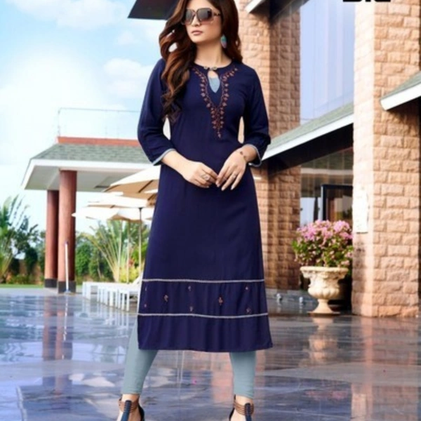 Aarvi Rayon Straight Kurti - XXL,  Navy blue